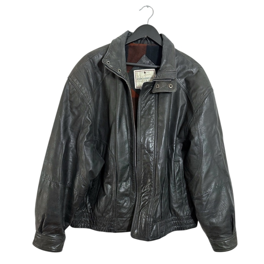 John Ashford Black Vintage Genuine Leather Zip Front Jacket Mens Size X-Large XL